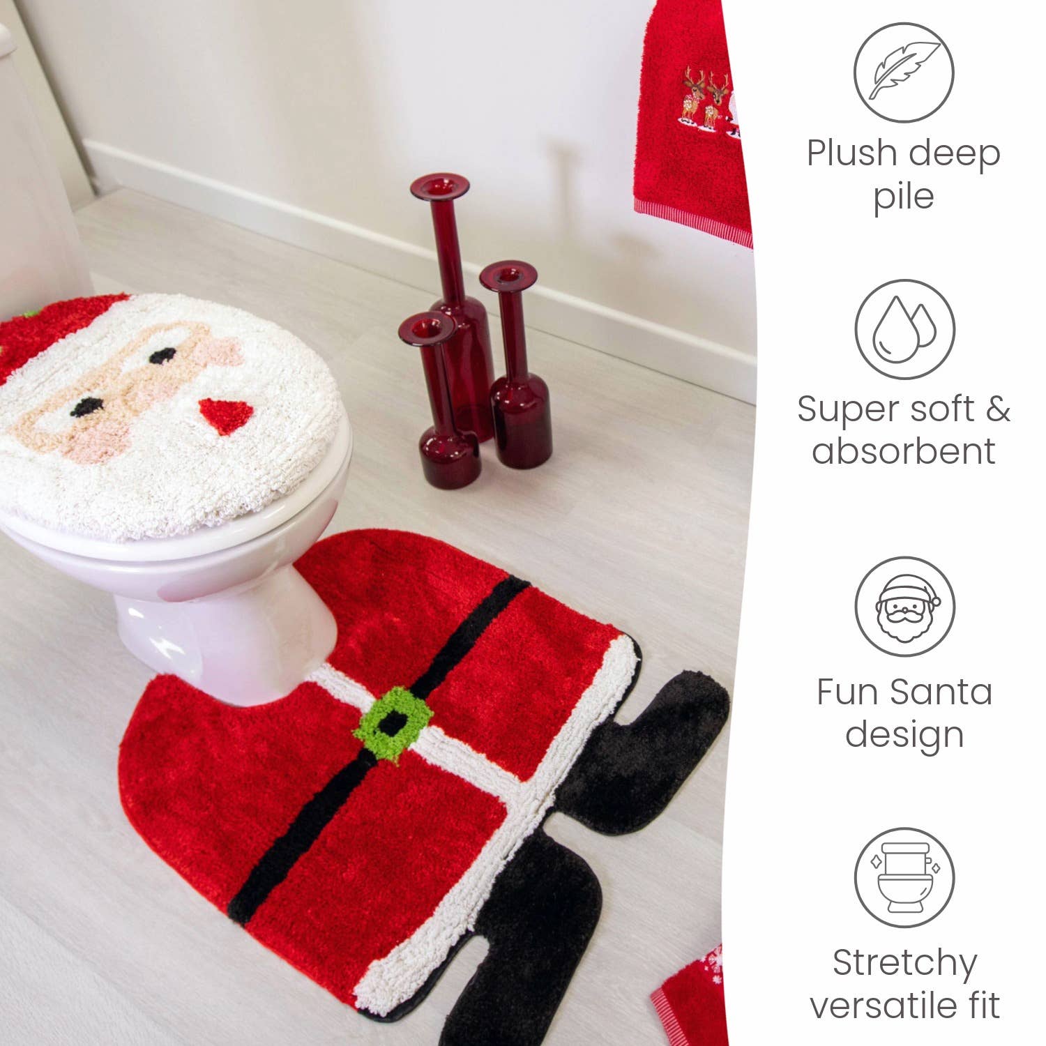 Allure Bath Fashions - Wholesale Badmat - Kerstman 2-delige Toiletbril- en Sokkelset, Grappige Kerstmis2