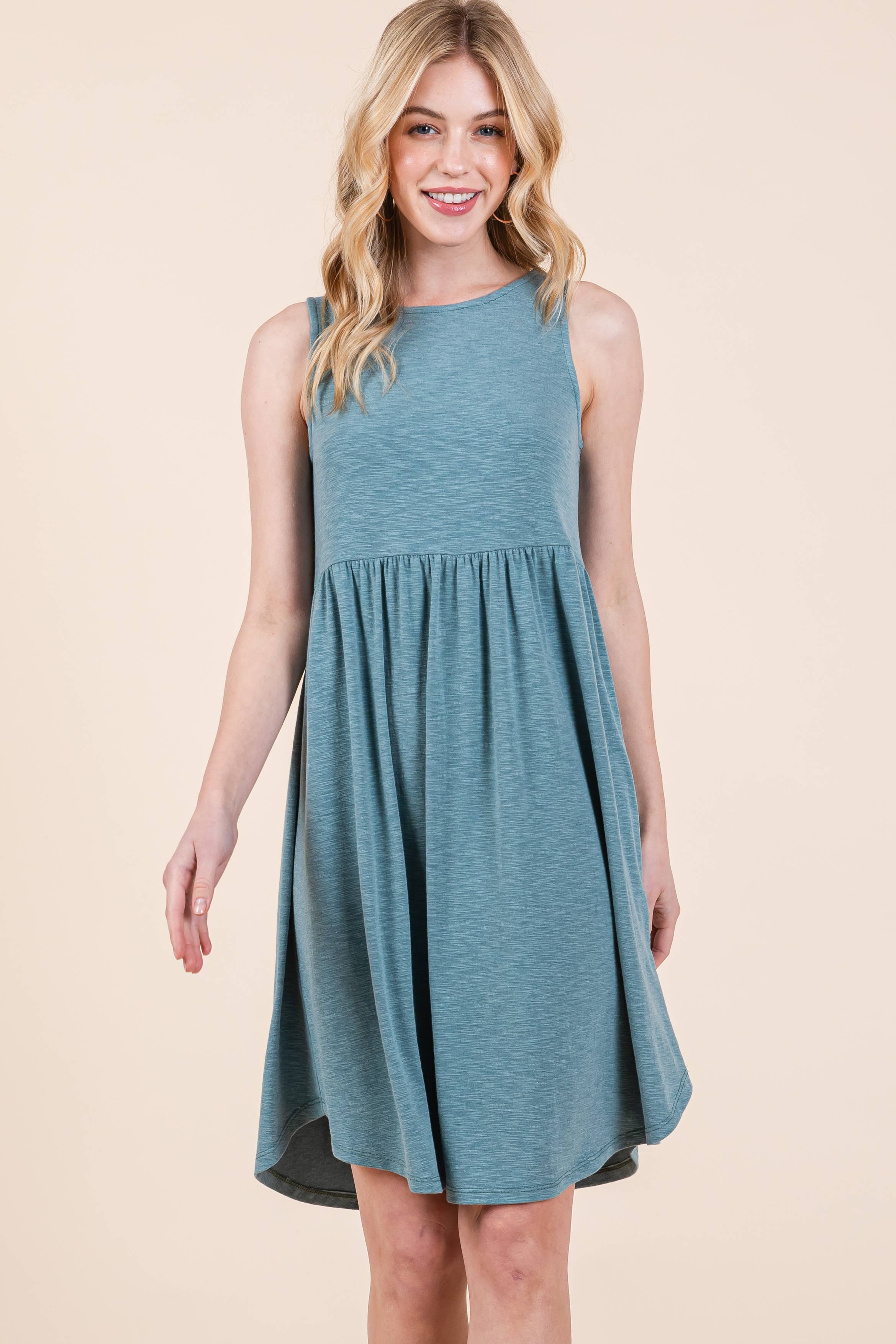 Emerald Collection - Wholesale Dress - Women's - ETK-9342-PL Plus Size Solid Babydoll Sleeveless Knee Dress6