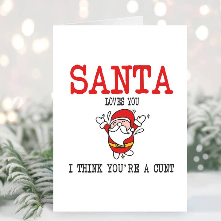 Carte de Noël Cheeky Chops - Le Père Noël t'aime pour la vente par Cheeky Chops Cards & Wanky Candles