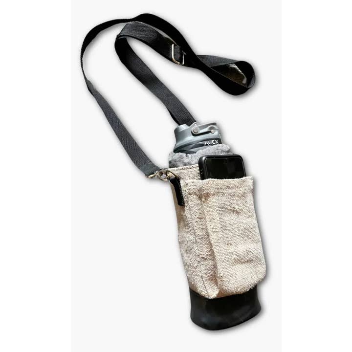 Ganesh Himal Trading - Wholesale Bottle Rack/Holder - Wild Hemp + Rubber Water Bottle Holder, Phone Pocket2