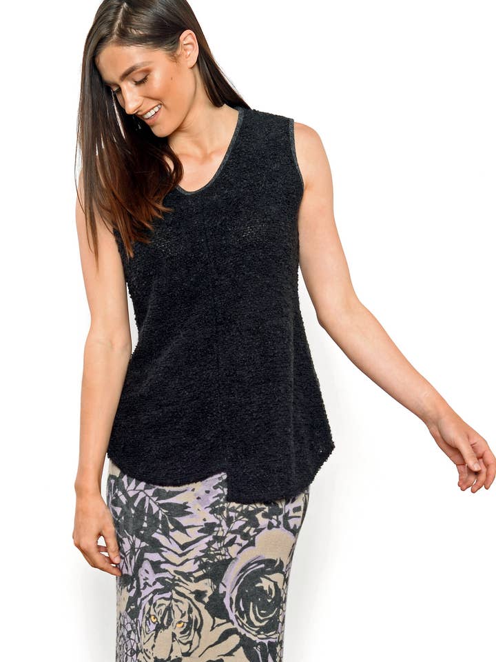 Asymmetrisches Bouclé-Tanktop - nero für den Großhandel von Khangura