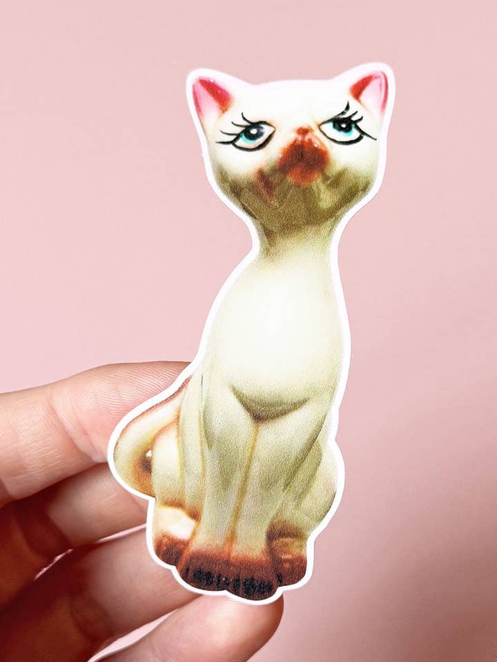 Vinatge Kitsch Cream Cat Sticker for wholesale by Printed Weird