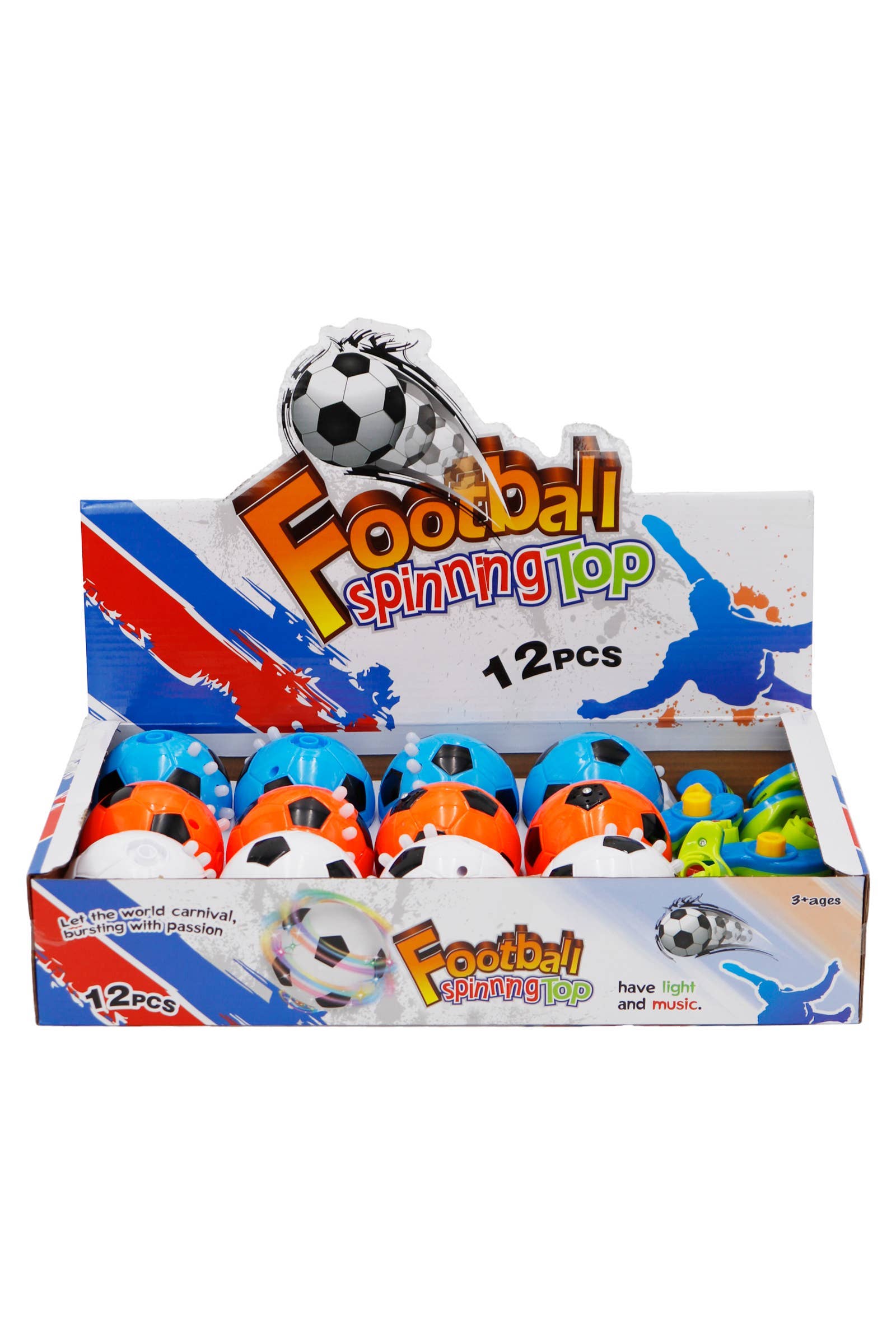 ASSORTED Soccer Football Led Music Playing Spinning Top for wholesale on Faire1