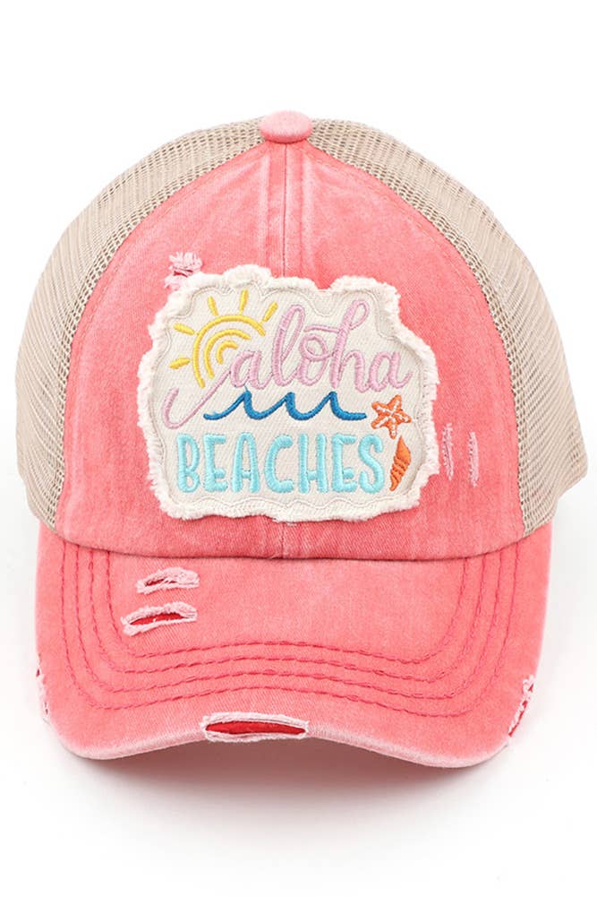 Hana - Wholesale Ponytail Cap - Women's - C.C Aloha Beaches Patch Distressed Pony Cap4