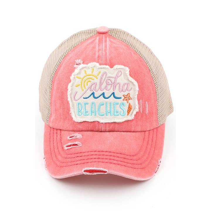 Hana - Wholesale Ponytail Cap - Women's - C.C Aloha Beaches Patch Distressed Pony Cap4