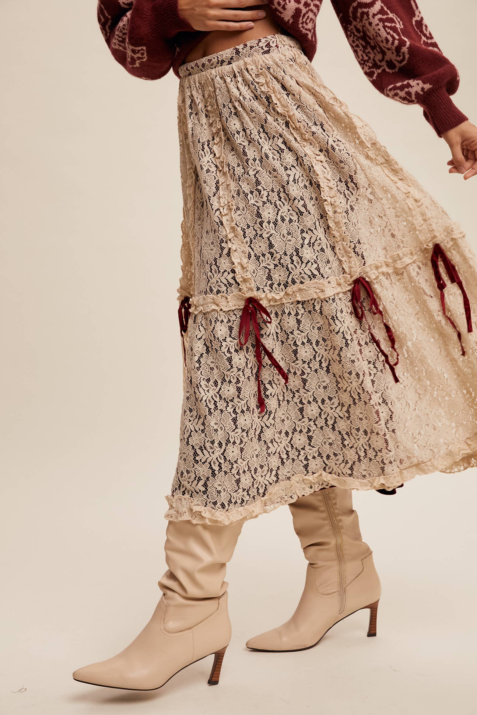 Listicle – wholesale Skirt – Women’s – Lace Midi Skirt with Ribbon Details14