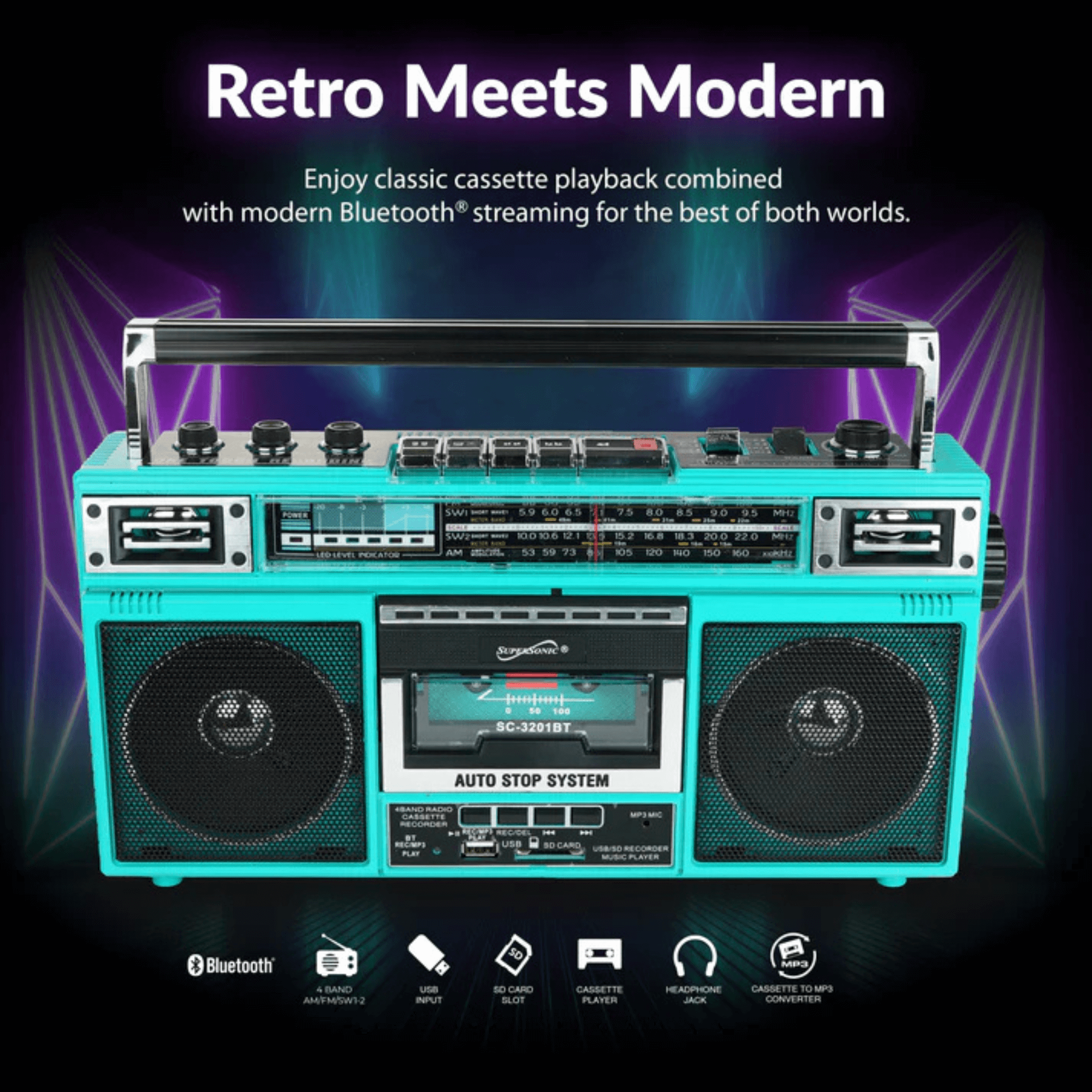 JupiterGear Home – wholesale Högtalare – Supersonic 4-band Bluetooth-radio och MP3-kassettspelare15