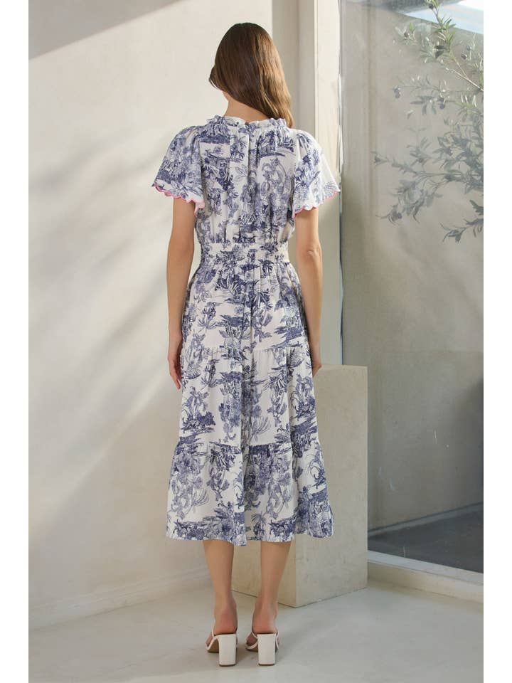 Blue Multi Plus Toi De Paris Printed Tired Midi Dress for wholesale on Faire5