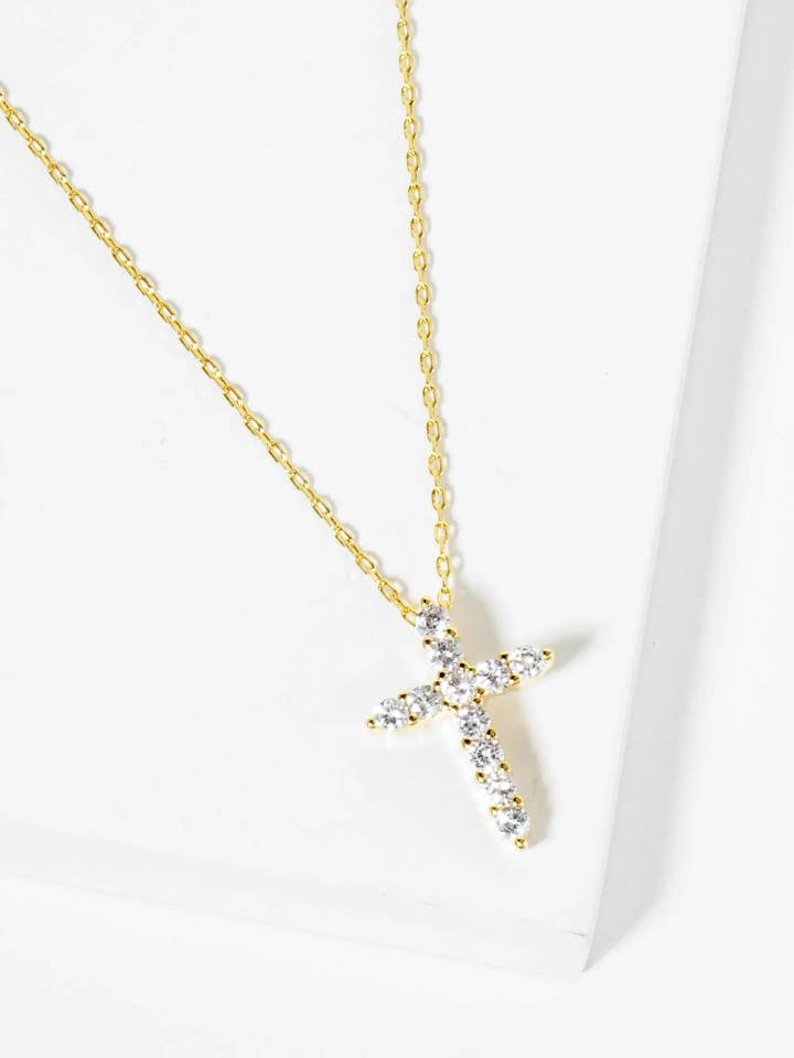 18K Gold Dipped Cz Pave Cross Pendant Necklace for wholesale by Wild Honey