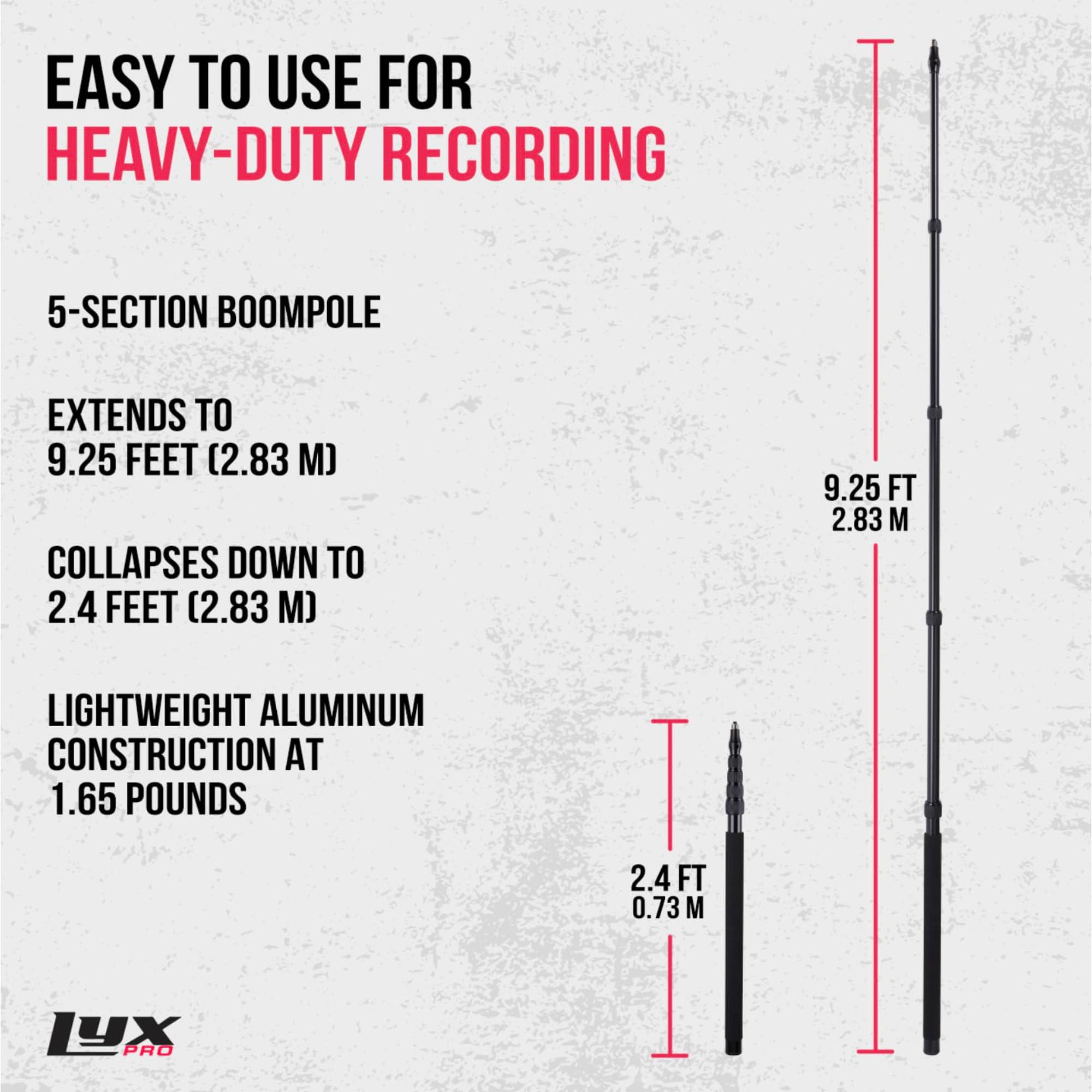 LyxPro - Wholesale Music Accessory - Boom Mic Pole, 5-Section Stretchable Shotgun Mic Pole1
