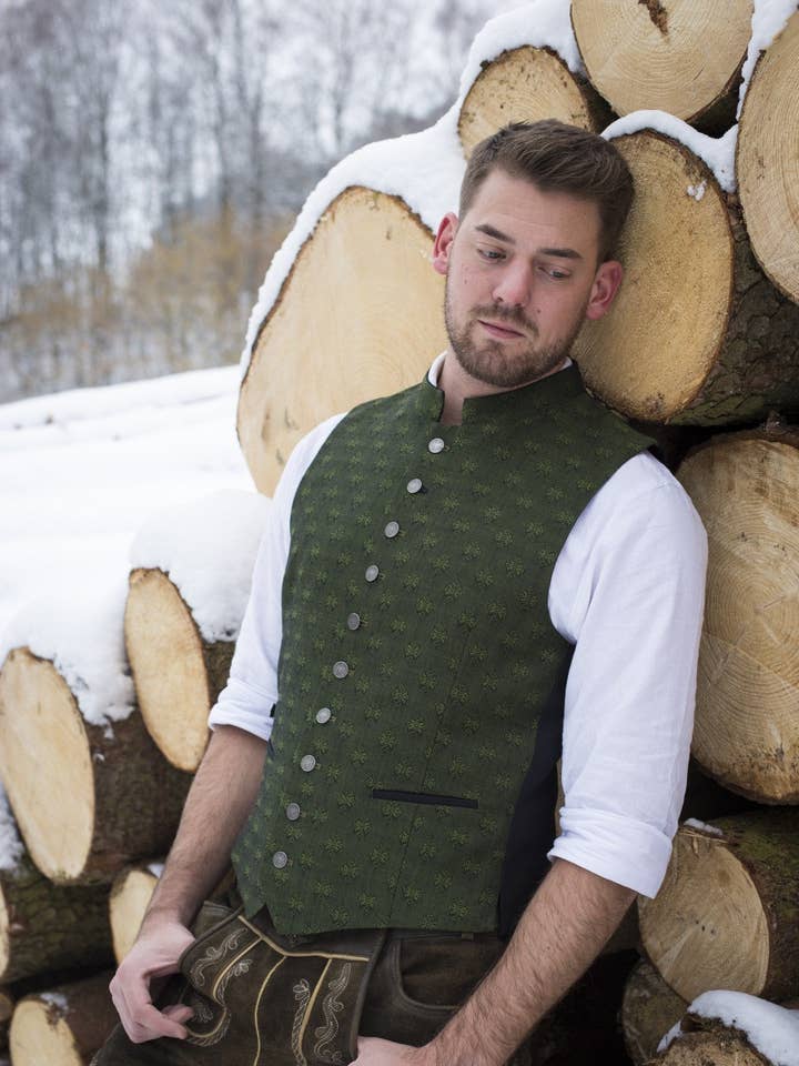 Men's Waistcoat Julius - Wool Brocade Green for wholesale by Kaiserliche Liebelei