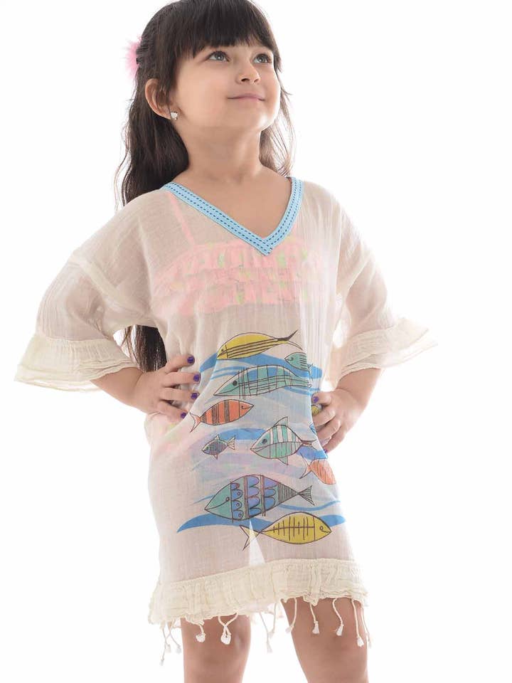 Cotton Collared Fish-Sleeve Kids Pareo for wholesale by Dosimira