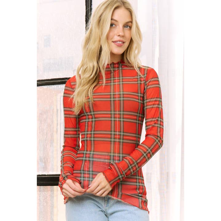 PLAID PRINT HIGH NECKLINE CROP TOP for wholesale by Sweet Generis