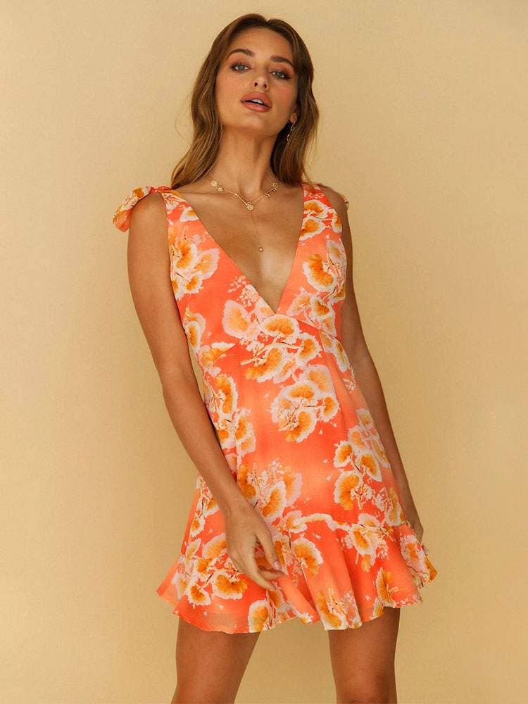 zipper backless orange knee length beach dress for wholesale on Faire2