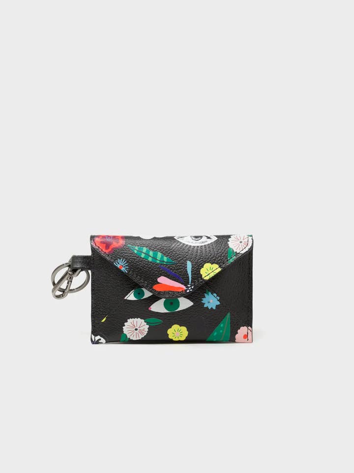 Fabian Black Leather Wallet - Floralia Print for wholesale by Min & Mon