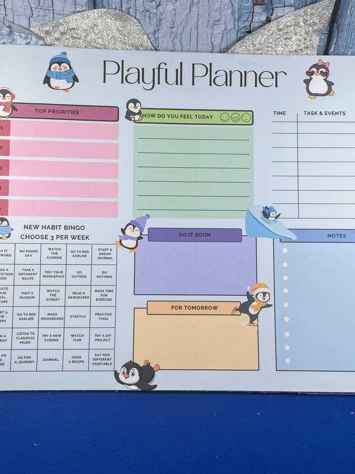 Penguin Kisses & Heart Wishes Planner Notepad 8.5" x 11" for wholesale by Autumnmist Boutique