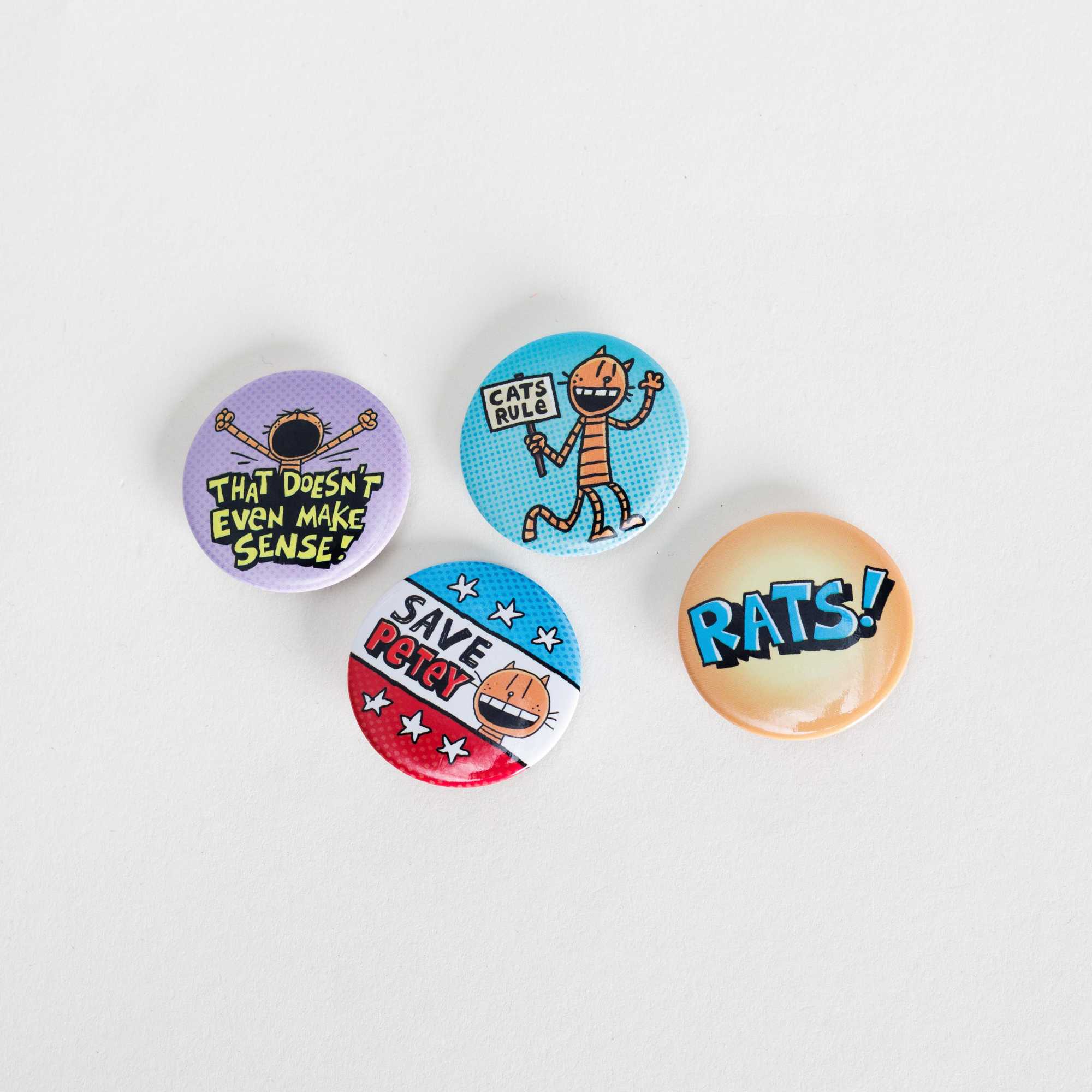 Kingdom of Threads - Wholesale Lapel Pin/Button - Petey the Cat Button Pin Set | Dog Man1