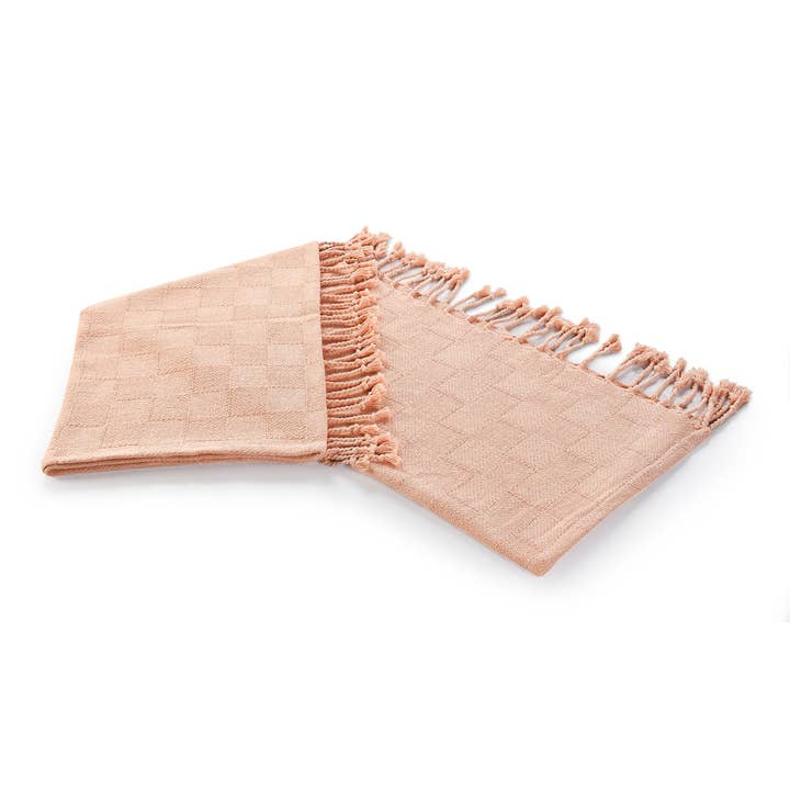 LR Home - Wholesale Throw Blanket - Solid Checkered Weave Throw Blanket with Fringe