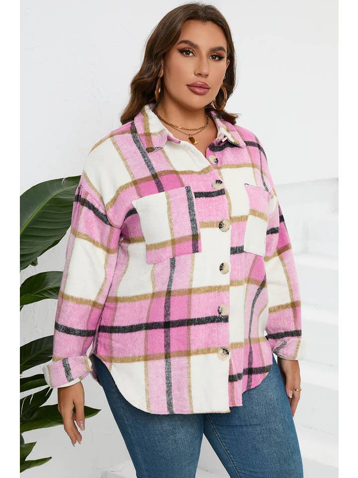 PRETTY BASH - Wholesale Shirt Jacket/Shacket - Women's - Plaid Button-Up Long Sleeve Pocketed Shacket2