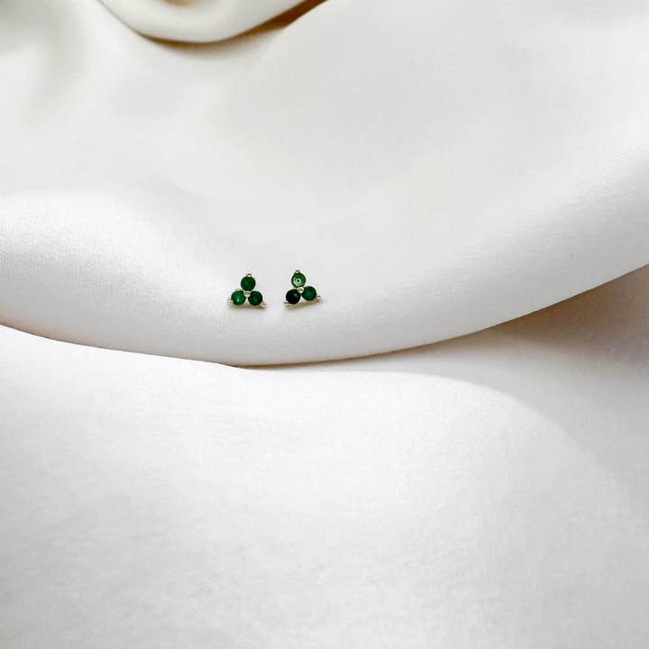 LE Sensor - Wholesale Stud/post earrings - Bailey Stud Earrings - Three Encrusted CZ, 14k Gold Plated 1