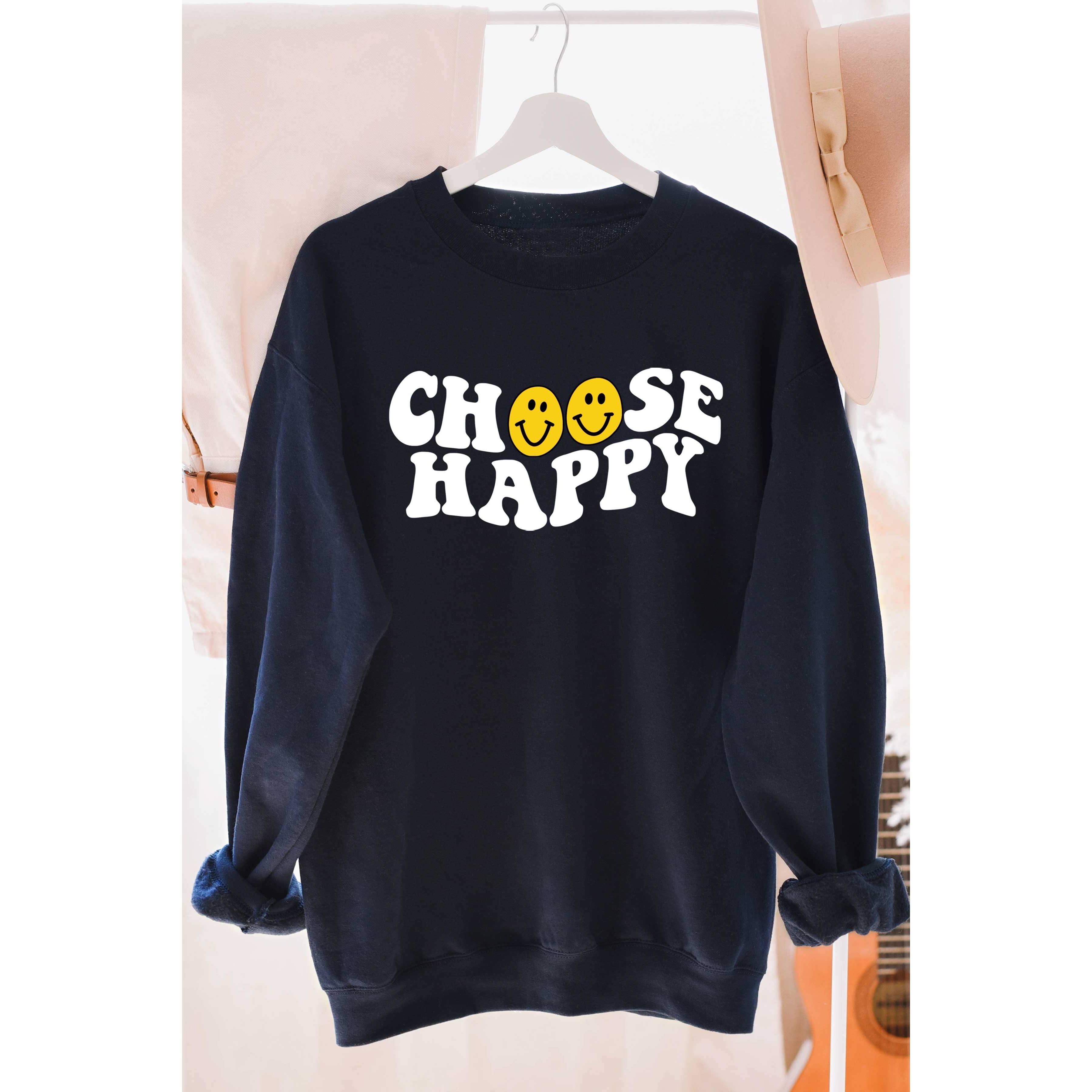 BLUME & CO. - Wholesale Graphic Sweatshirt - Women's - CHOOSE HAPPY HAPPY FACES Graphic Sweatshirt6