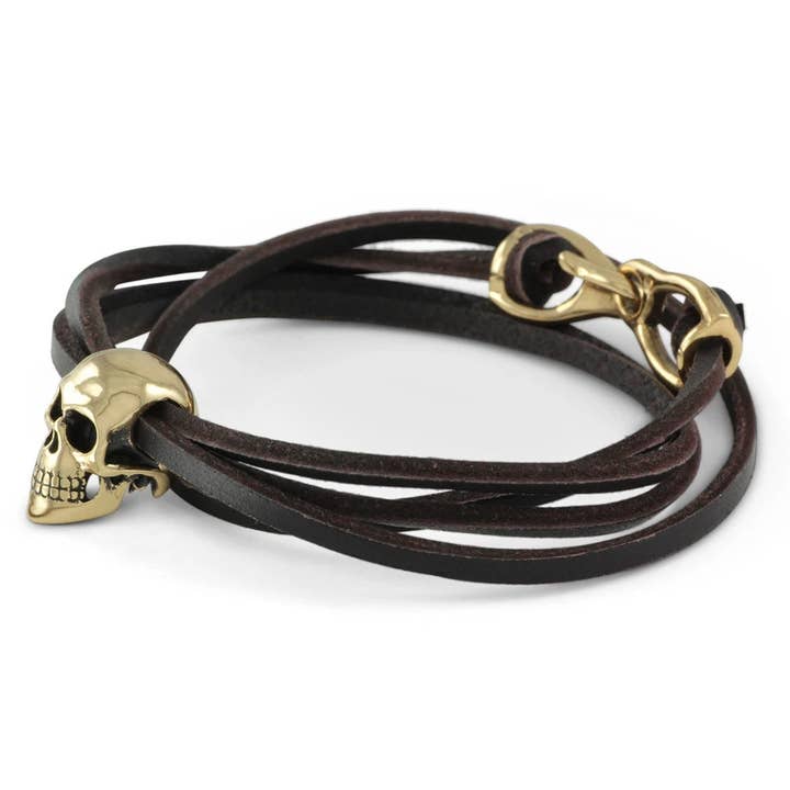 Skull Leather Bracelet - Bronze for wholesale by Lost Apostle