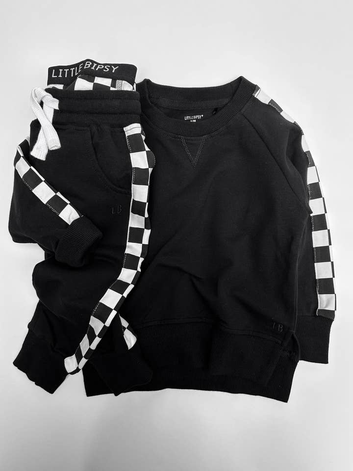 Little Bipsy - Wholesale Lounge Sweatpants/Joggers - Kids - Side Checkered Jogger - Black14
