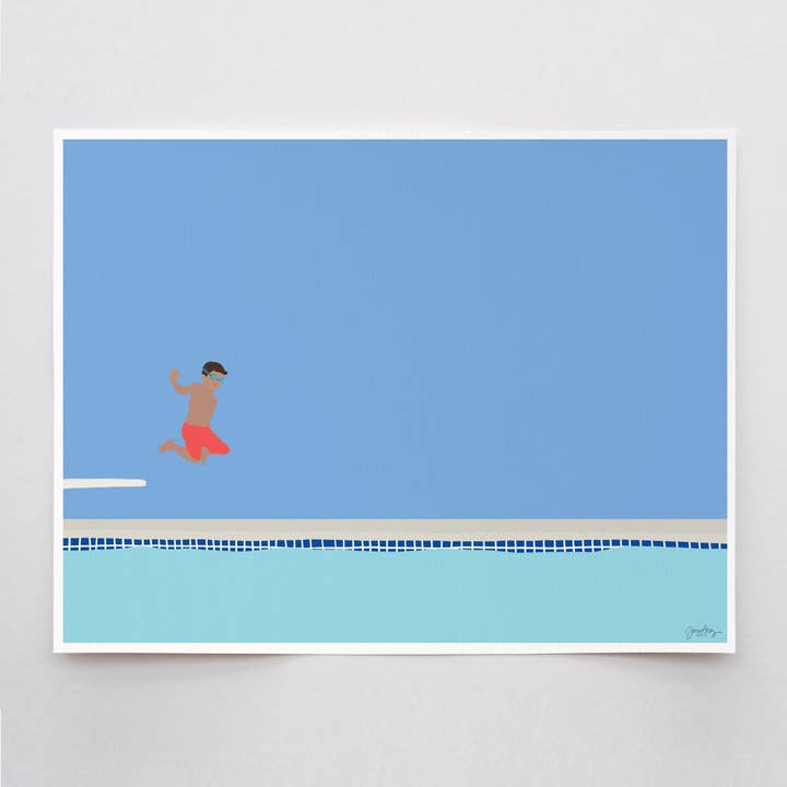 Jorey Hurley - Wholesale Art Print - Boy Jumping Into Swimming Pool Art Print. Unframed. 150713.