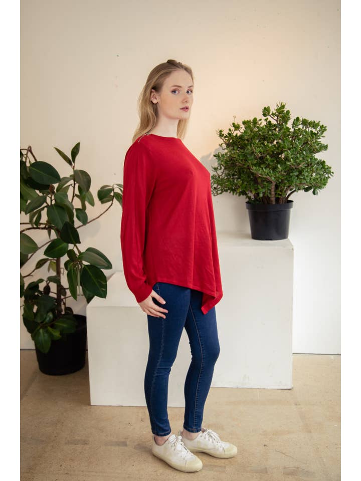 Madia & Matilda – Engroshandel Bluse - Dame – Detaljeret Skulder Langærmet Bluse, Rød1