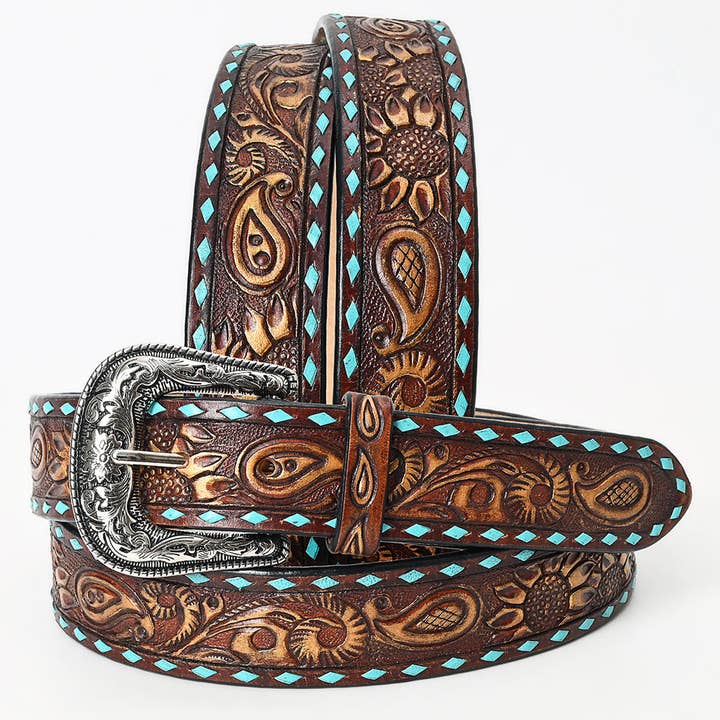 LS Western - Wholesale Belt - Unisex - Unisex NYFW 2024 Hand-Tooled Genuine Leather Belt