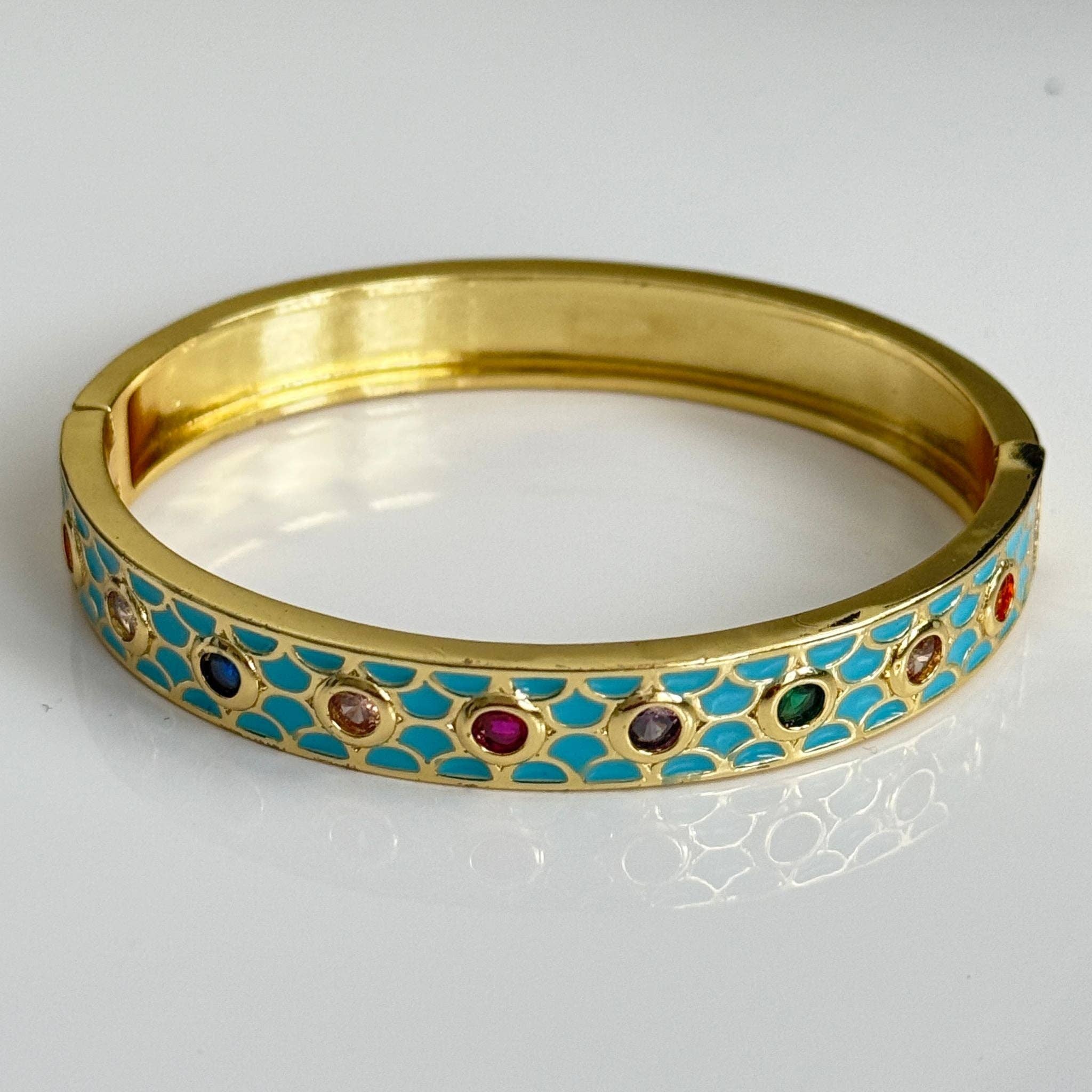 Vinnis Jewelry - Wholesale Bangle Bracelet - Gold Enamel Bangle with Multi-Stone Accents – Turquoise Meenakari Kada for Women0