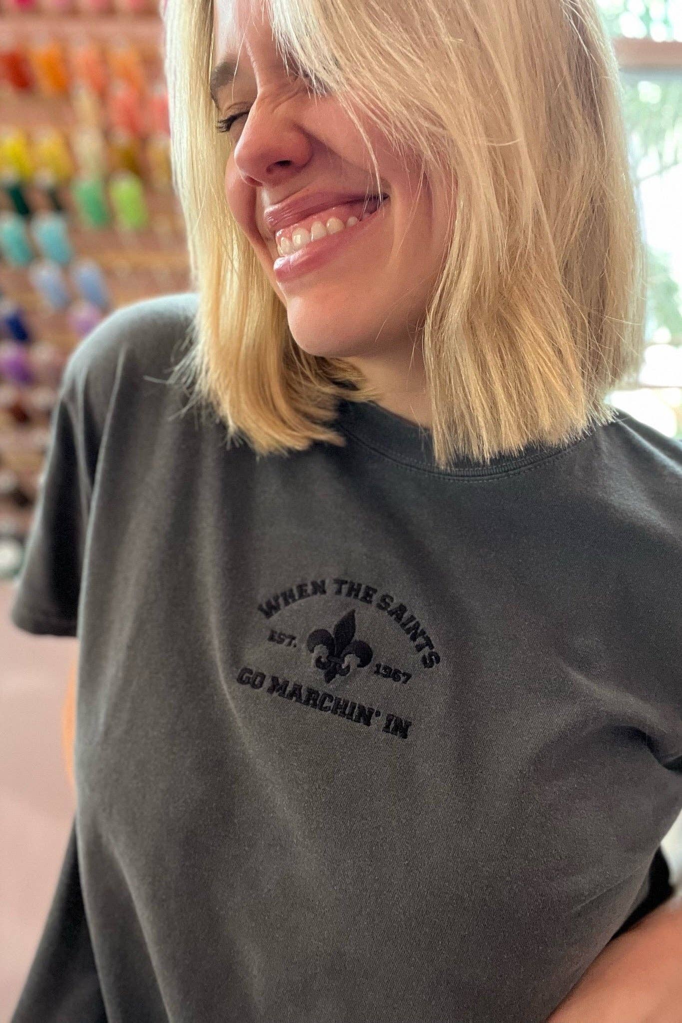 Black and Gold When the Saints Go Marchin' In Boxy Tee for wholesale on Faire5