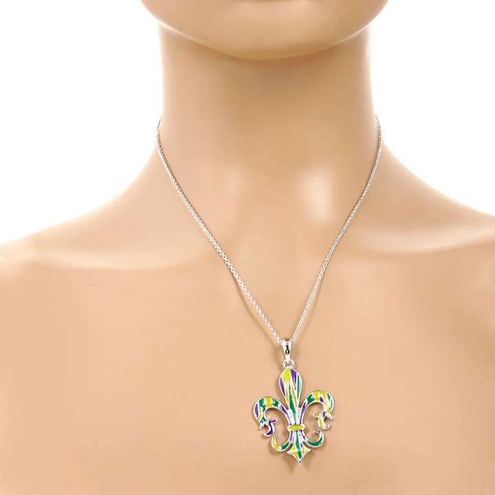 OHBOOBA DESIGN - Wholesale Pendant/Charm Necklace - Gold Plated Mardi Gras Themed Fleur De Lis Necklace