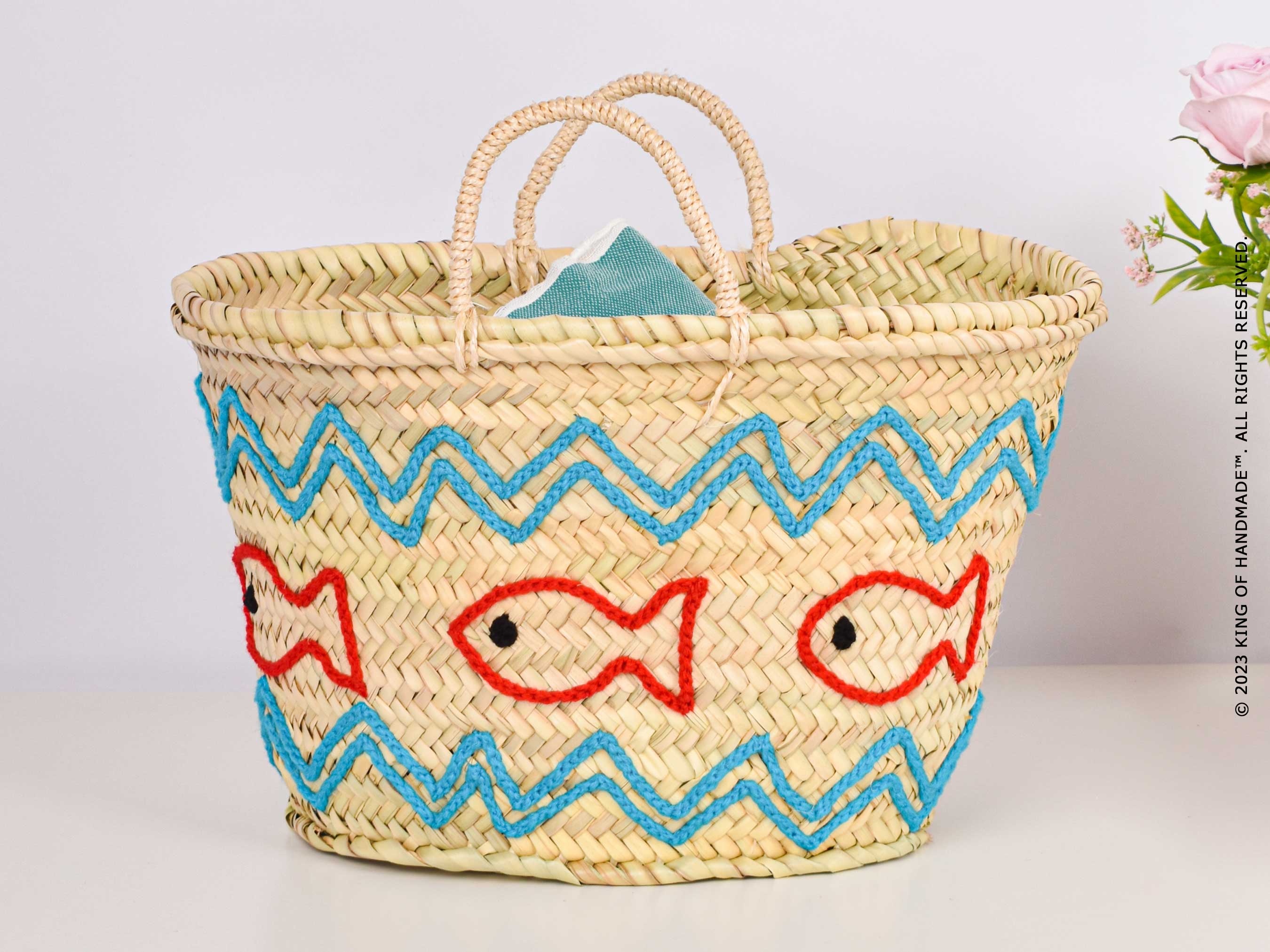 King Of Handmade – Saco de praia por atacado – Bolsa de Verão com Motivo - Tote de Praia Única - Cesto de palha3