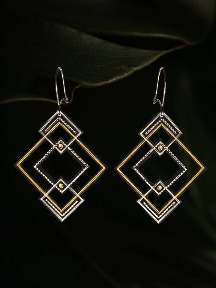 Earrings Damascene Handmade With Gold And Silver for wholesale by Togashi Damasquinos