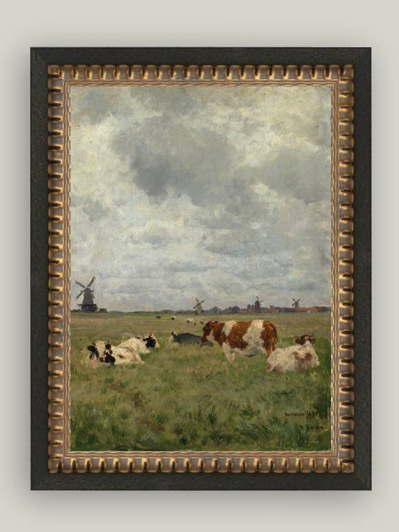 Cattle on the Pasture Framed Antique Art for wholesale by Petal Lane Home