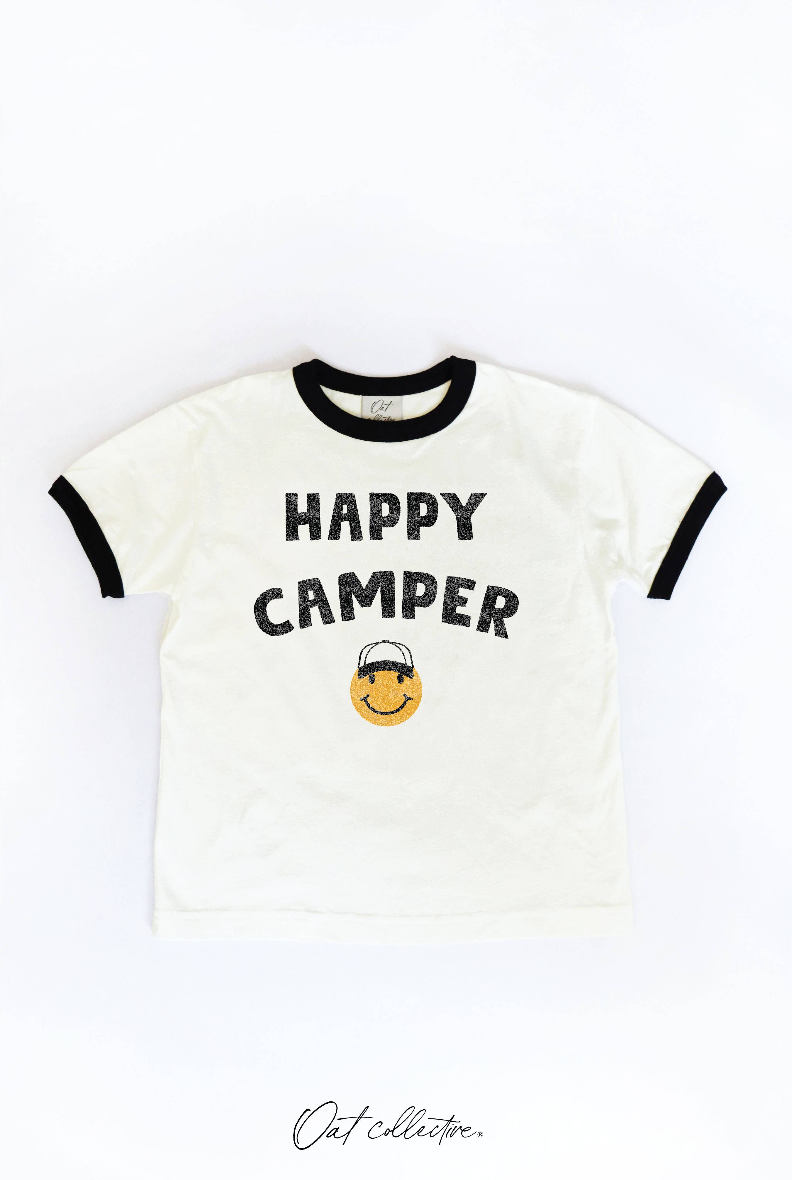 OAT COLLECTIVE – Engroshandel T-shirt med serigrafitryk – til børn – HAPPY CAMPER Ringetrøje til småbørn0
