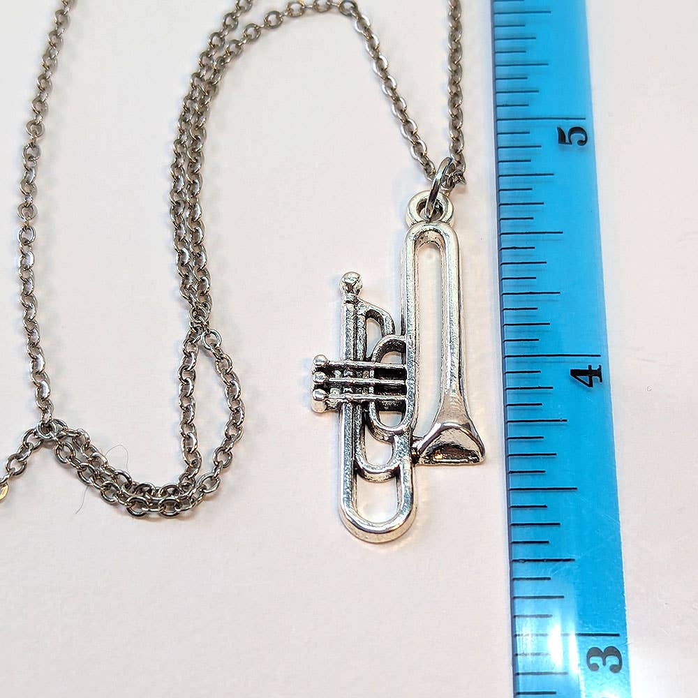 Stylish Jewelry Supply - Wholesale Pendant/Charm Necklace - Trombone Musical Instrument Antique Silver Necklace1