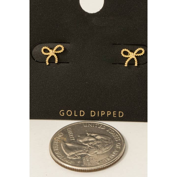 Gold Dipped Mini Ribbon Bow Stud Earrings for wholesale on Faire