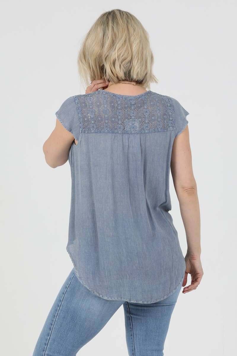 Nostalgia - Wholesale Blouse - Women's - N2U60-ASIS V NECK TIE WAIST TOP WTIH EMBROIDERY AND LACE2