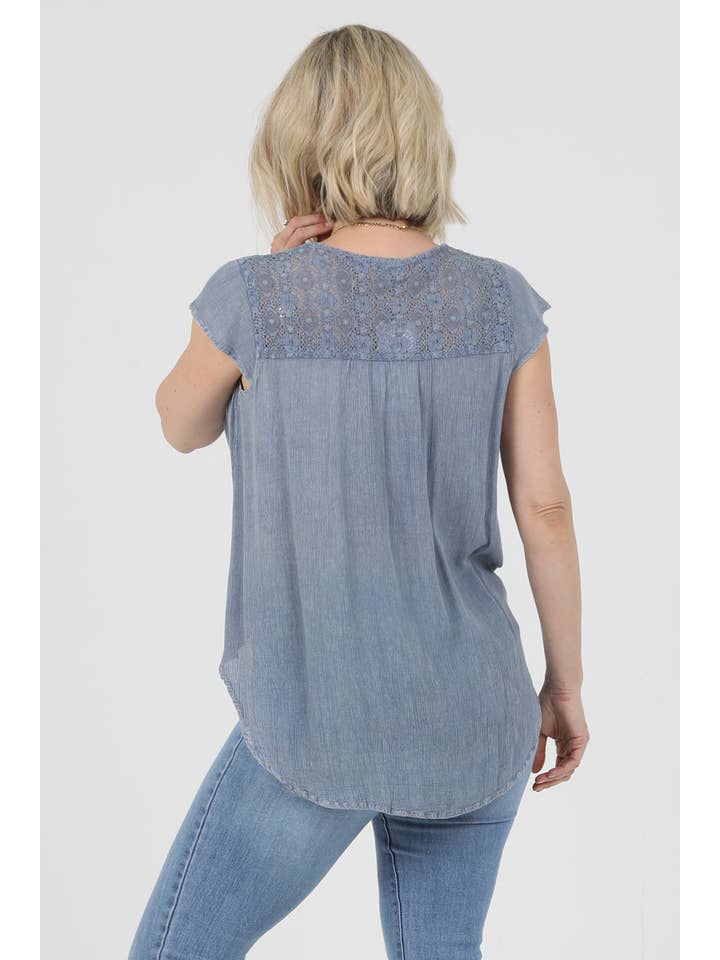 Nostalgia - Wholesale Blouse - Women's - N2U60-ASIS V NECK TIE WAIST TOP WTIH EMBROIDERY AND LACE2