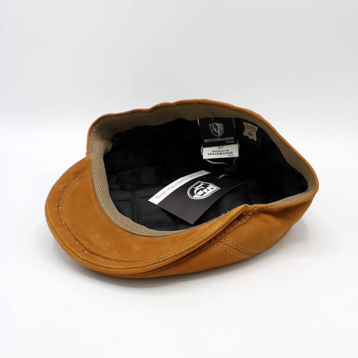 Hologramme Paris – wholesale News boy/school boy hat – Men's – Leather Cap 18258 - Camel4