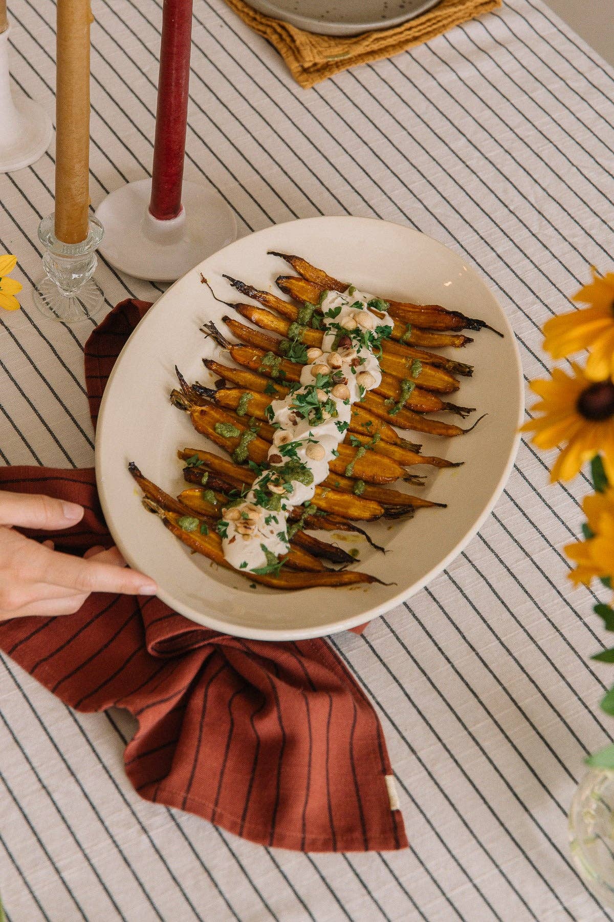 Les Pensionnaires - Wholesale Tea Towel - Rust Tea Towel with Stripes in Slub Cotton