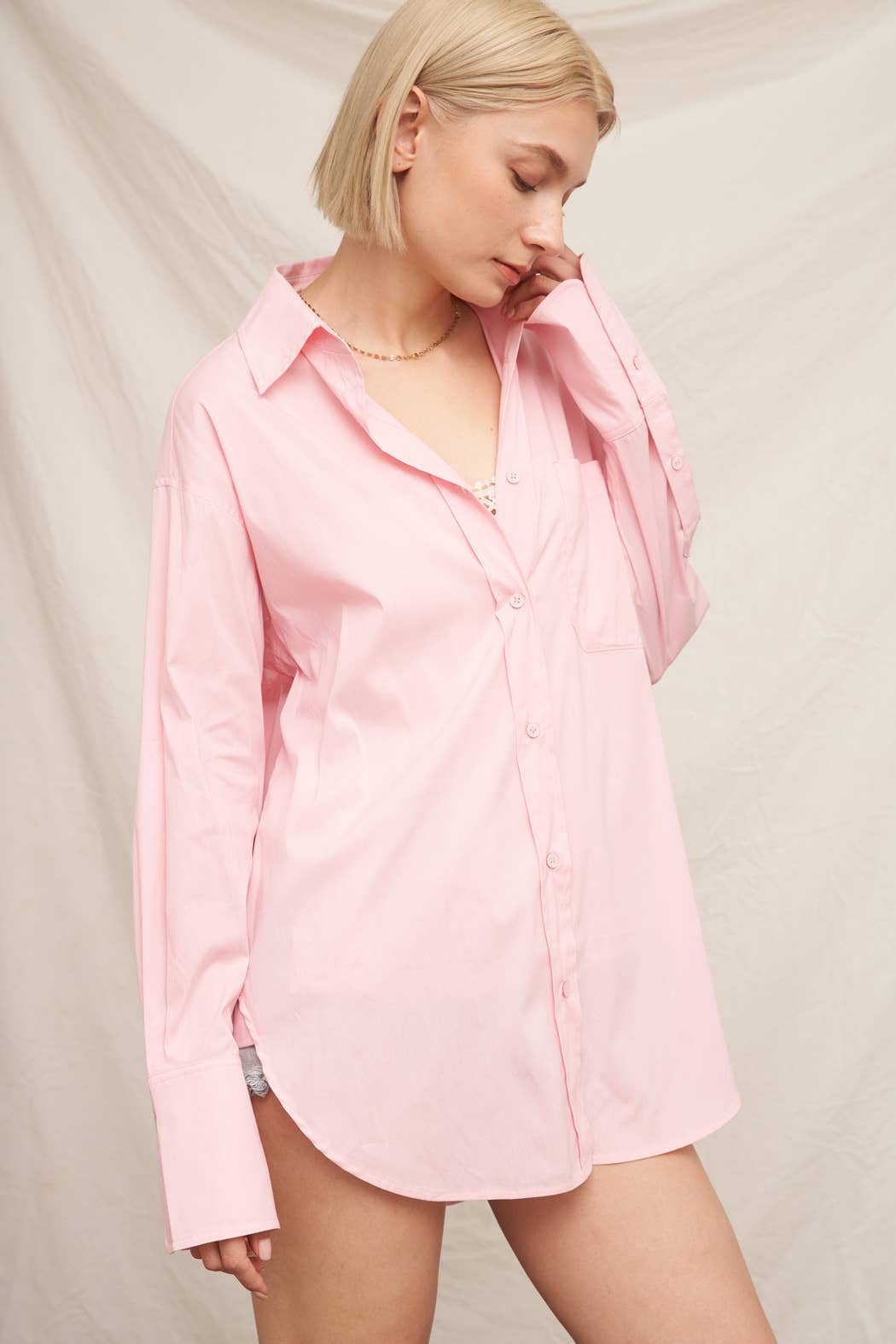 En Crème - Wholesale Button Down Shirt - Women's - Long Sleeve Oversize Button Down Shirt2