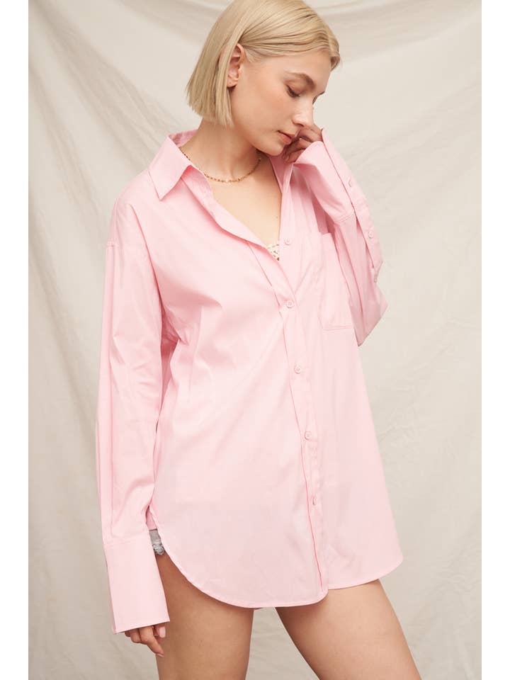 En Crème - Wholesale Button Down Shirt - Women's - Long Sleeve Oversize Button Down Shirt2