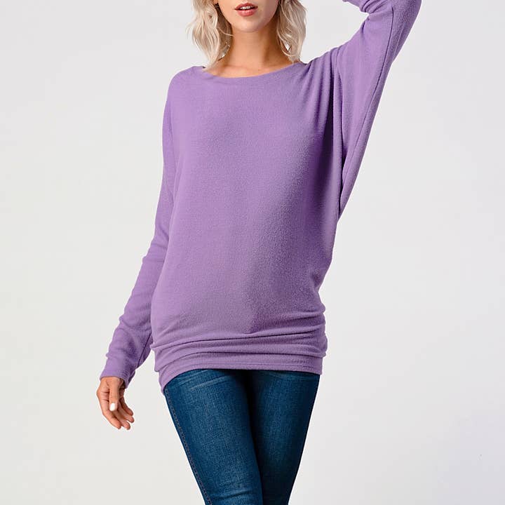 Heimious - Wholesale Knit Top - Women's - Long Dolman Sleeve Round Neck Brushed Knit Top, 273925