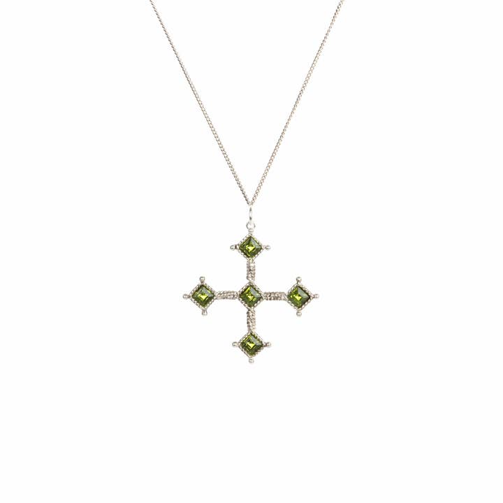 Brigid Cross Charm Necklace Earth Olivine - Silver for wholesale by VSA Designs Inc.