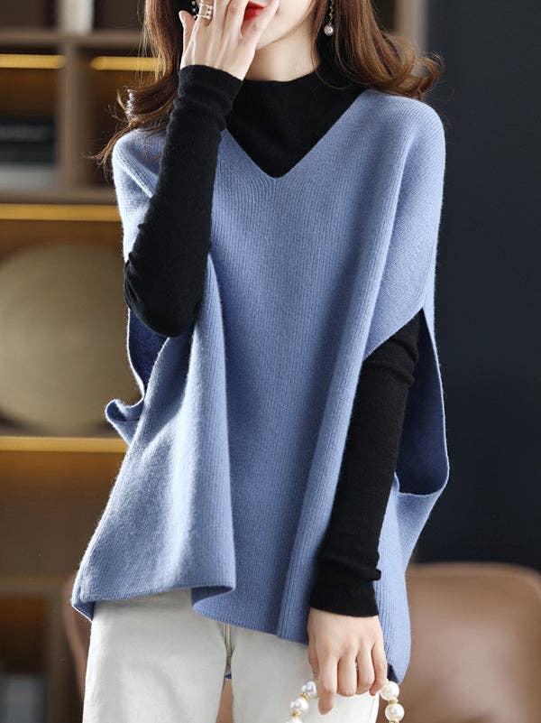 Plush Looks – wholesale Väst - Dam – Avslappnad ärmlös lös enfärgad V-ringad västtopp1