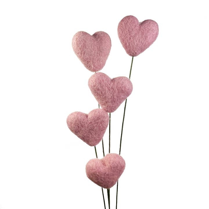 Felt Heart Stem Singles Baby Pink for wholesale by Oakwind Hollow