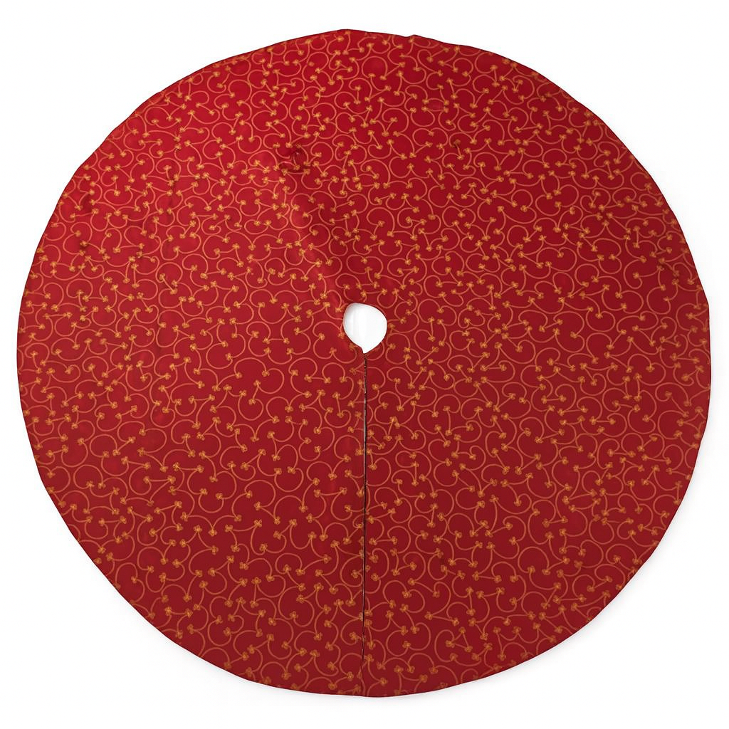 Fennco Styles - Wholesale Tree Skirt - Gold Embroidered Burgundy Christmas Tree Skirt0